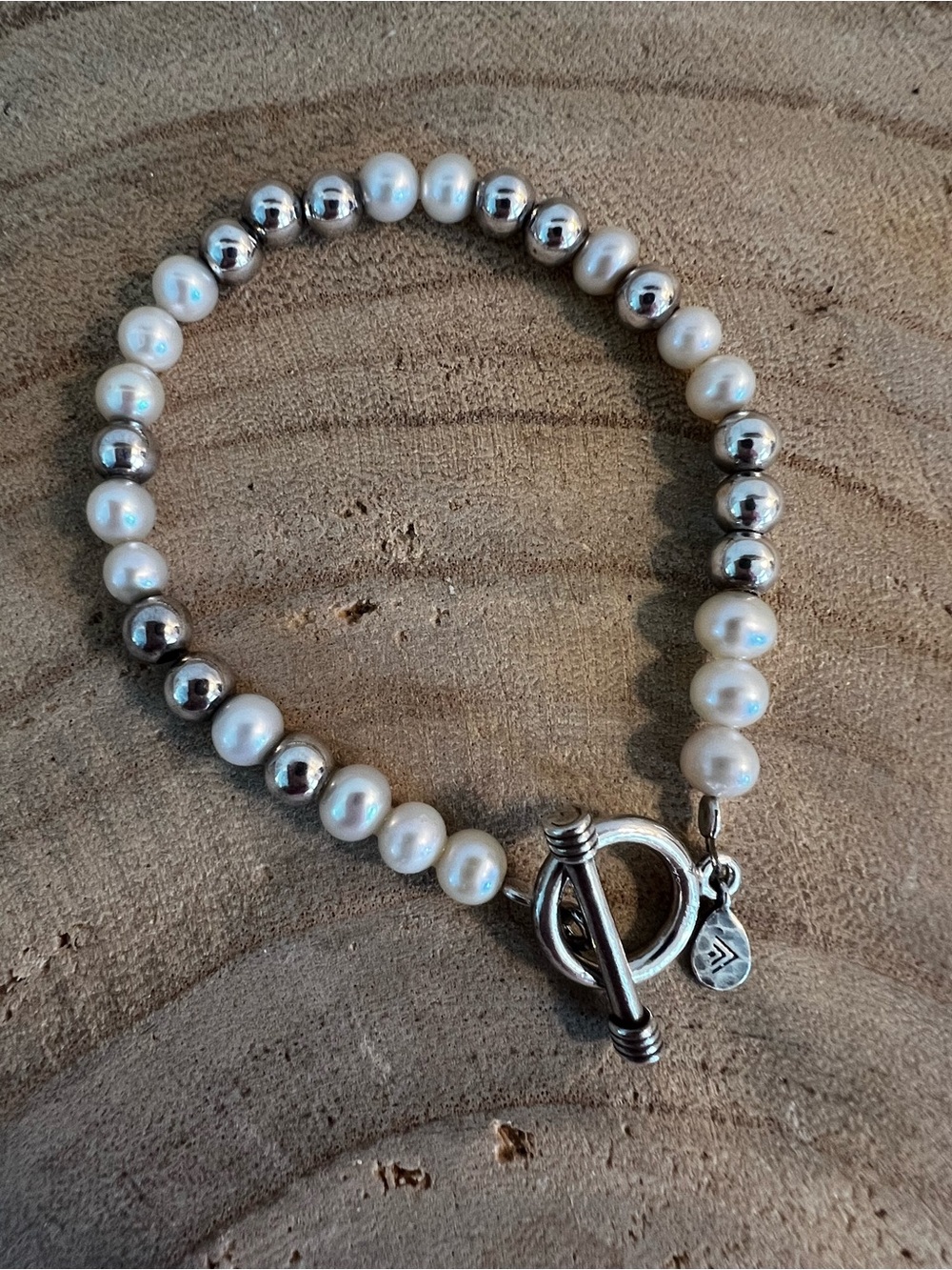 Silpada White Pearl and Silver Bead Toggle Bracelet